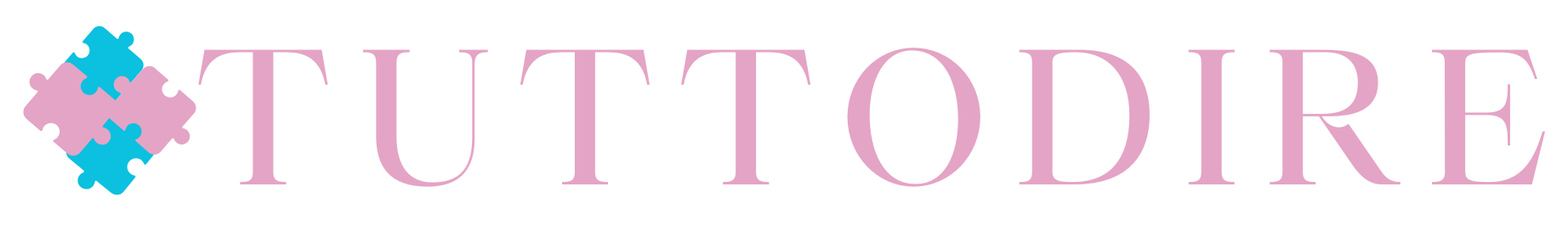 Logotipo de TUTTODIRE con diseño de piezas de rompecabezas en azul y rosa, acompañado del nombre en tipografía rosa y fondo blanco